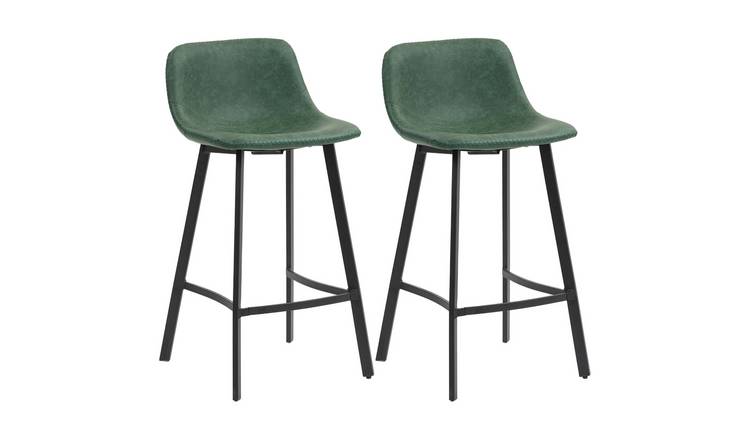 HOMCOM Set of 2 PU Leather Bar Stools with Backrest and Steel Legs - Green
