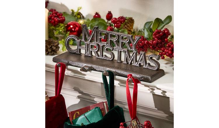 Dibor Merry Christmas Cast Iron Stocking Holder - Brown