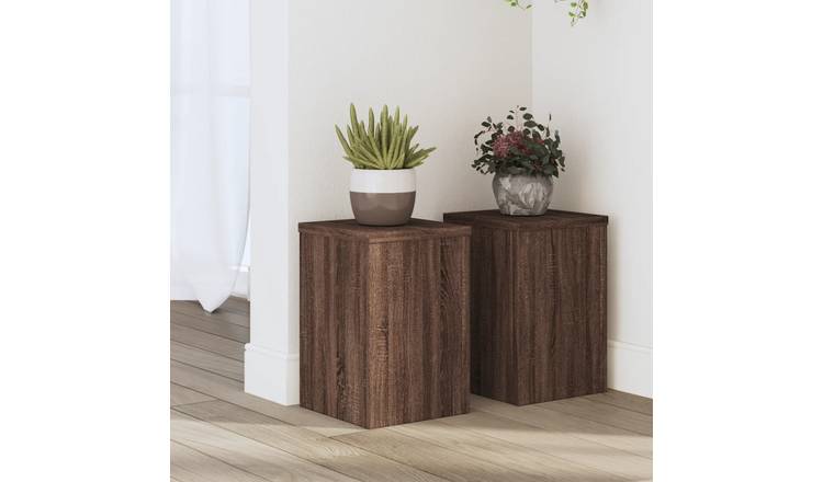 Walplus Pack of 2 Engineered Wood Plant Stand - Brown Oak - 20 x 20 x 30 cm