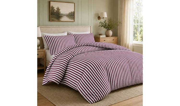 New Edge Blinds Malham Stripe Burgundy Duvet Set - Double