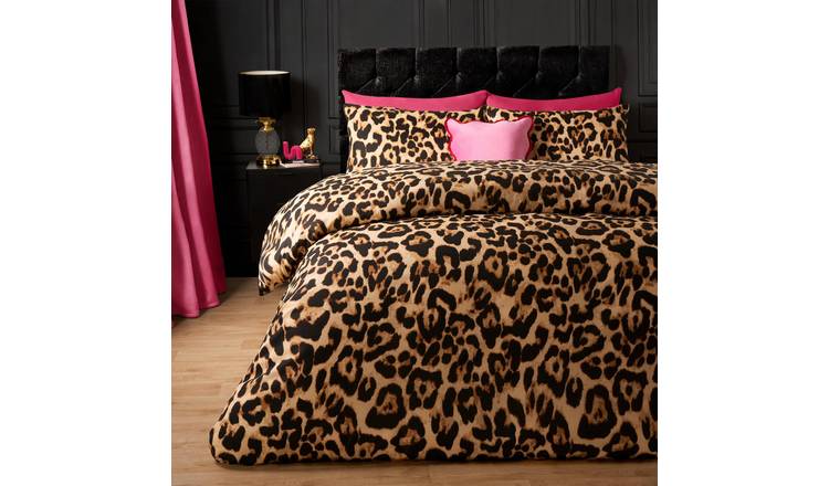 OHS Leopard Print Microfibre Duvet Cover Set - Natural - Single