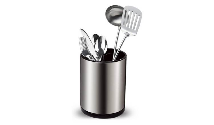 Top 3 Deluxe Stainless Steel Rotating Cutlery Utensil Organiser - Silver