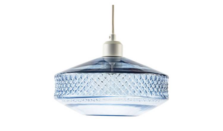Happy Homewares Blue Glass with Strip of 3D Shaped Diamonds Pendant Shade - 25cm