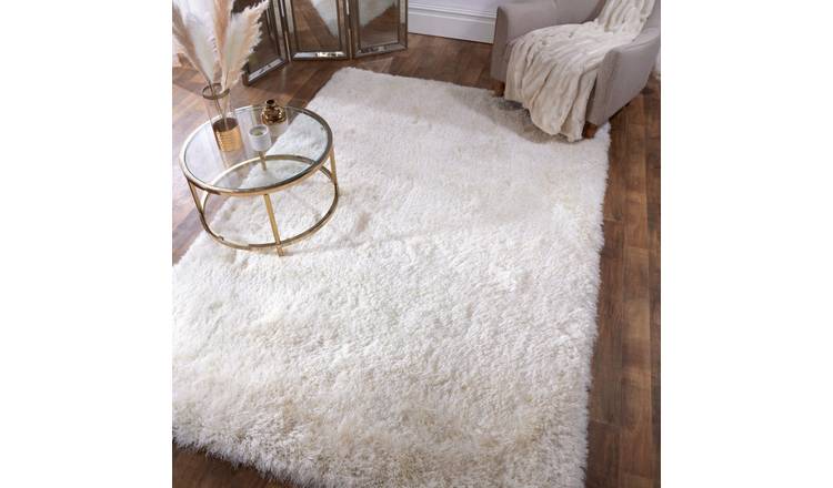 Mega Flooring White Shaggy Plain Rug - 60 x 110cm