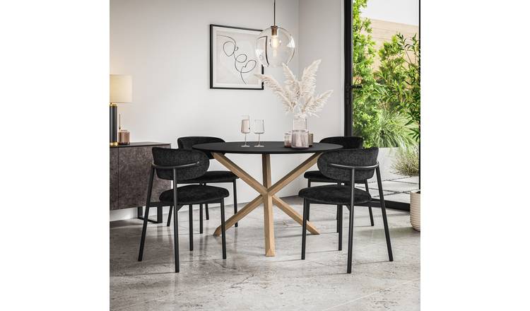 Furniture Online Malvern Round Black Dining Table & 6 Myla Black Chairs