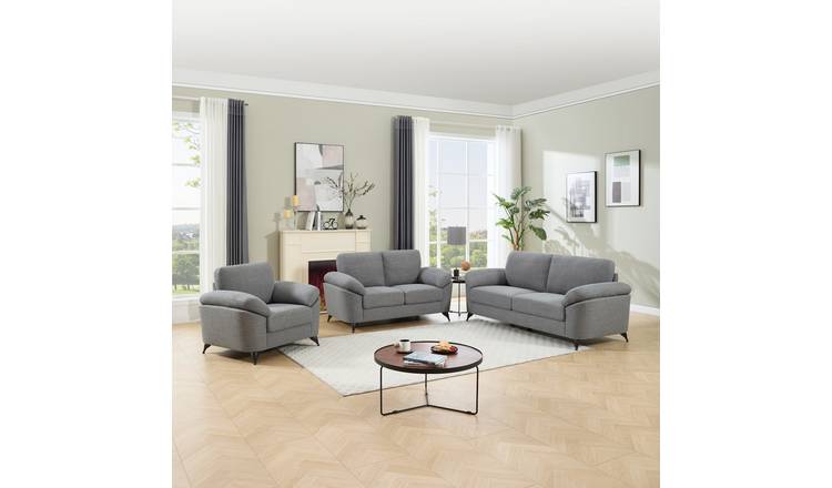 Furniture Online Malmo Scandi Style Linen 1+2+3 Seater Sofa Set - Grey