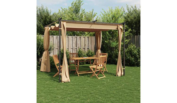 Walplus 3 x 3 m Steel Gazebo with Curtains - Taupe