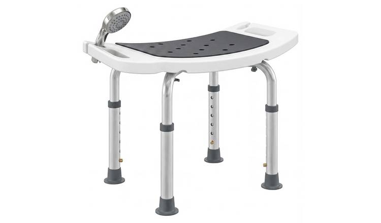 HOMCOM Aluminium Shower Chair with Adjustable Height and Non-Slip Feet - Grey