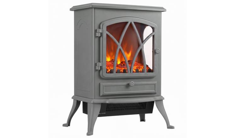 HOMCOM 2000W Electric Stove Heater with Flame Effect and Adjustable Thermostat