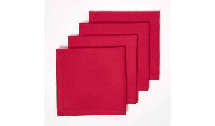 Homescapes Pack of 4 Plain Cotton Napkins - Red