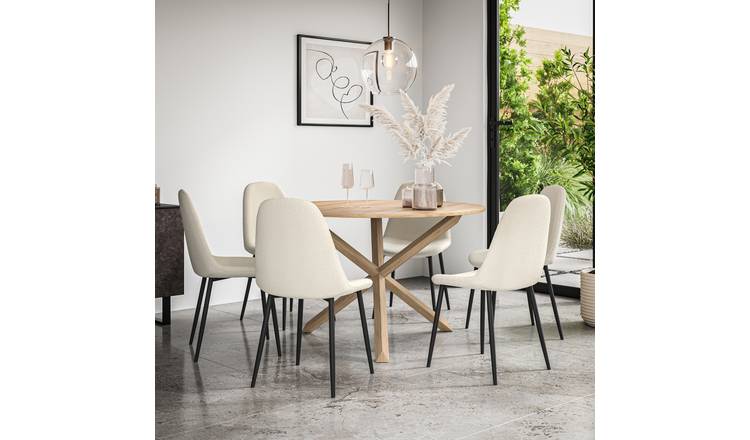 Furniture Online Malvern Maya Oak Table Dining Table & 6 Ivory Chairs