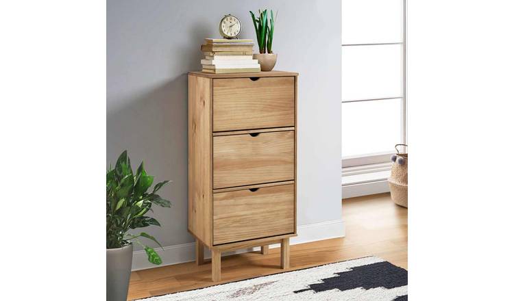 Walplus 3-Drawer Solid Wood Shoe Cabinet - Brown - 55 x 35 x 120 cm