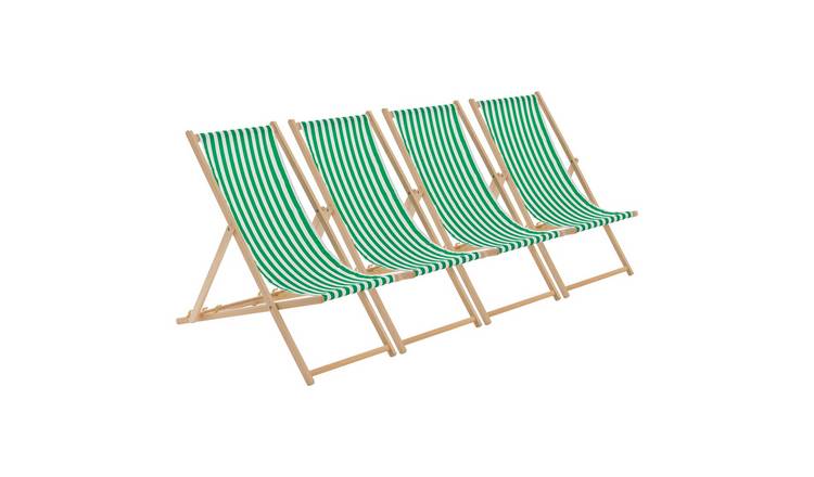 Harbour Housewares Folding Wooden Deck Chairs - Green Stripe - Pack of 4