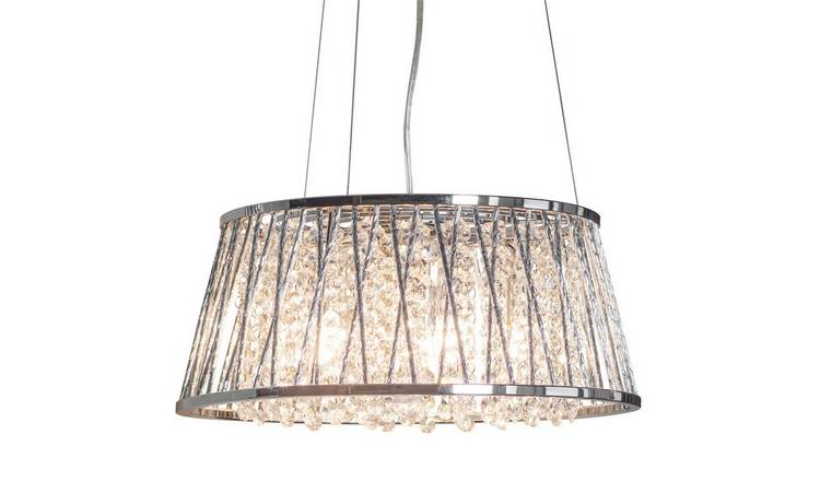 Loops Direct Steel and Glass 5 Light Ceiling Pendant - Chrome and Crystal