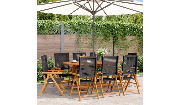 Walplus 8 Piece Poly Rattan Reclining Folding Chairs - Black