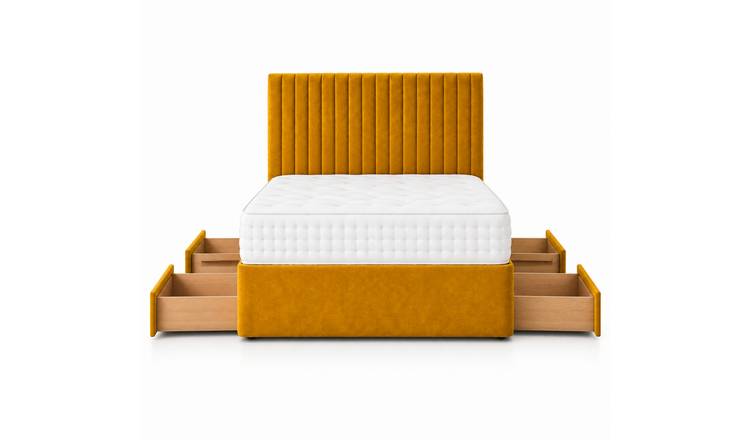 Comfy Deluxe 5ft King Size    4 Drawer Suede  Divan Bed Set -  Mustard