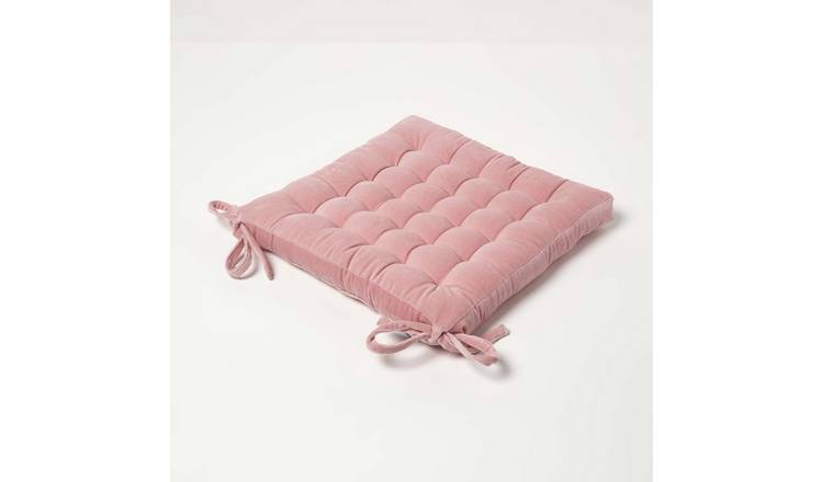 Homescapes Velvet Seat Pad Chair Cushion - Blush Pink