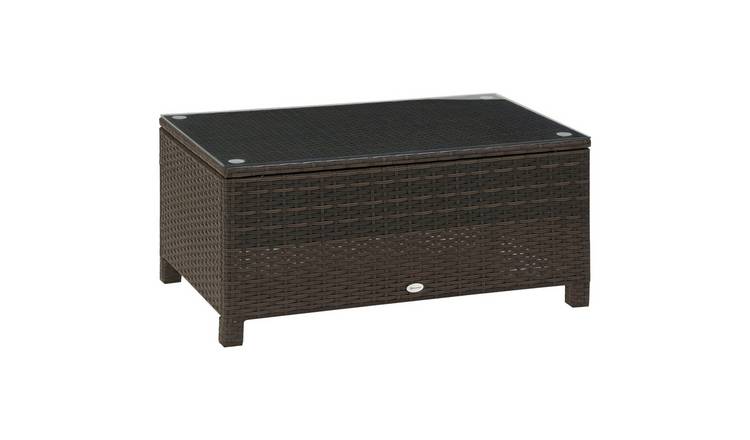 Outsunny PE Rattan Garden Side Table with Tempered Glass Top - Mixed Brown