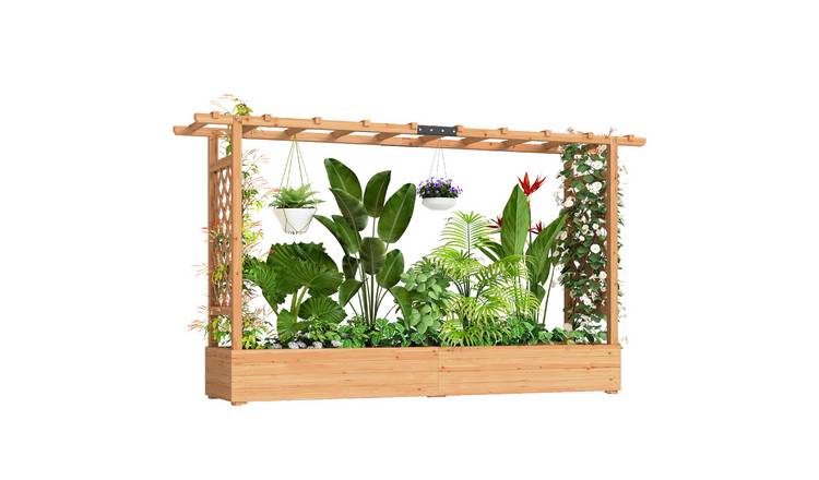 Outsunny Wooden Garden Planter for Herbs and Flowers - Natural Wood