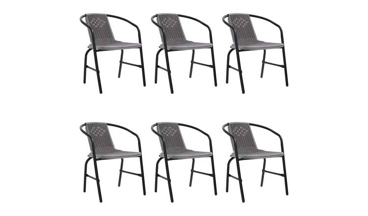 Walplus 6 Piece Plastic Garden Chairs - Black - 62 x 55 x 74 cm