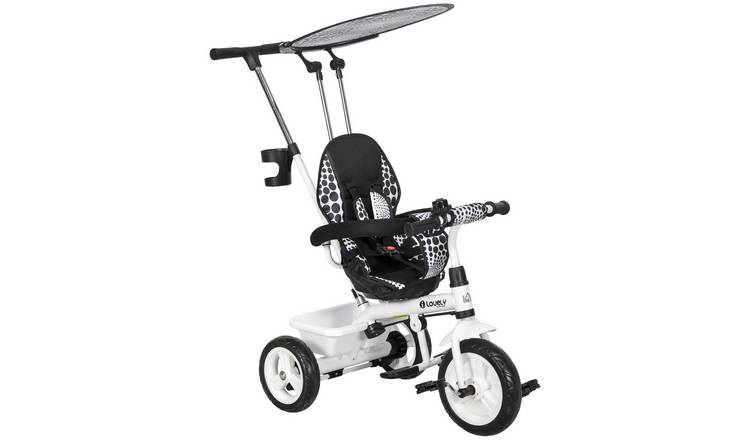 HOMCOM 6 in 1 Push Handle Canopy 5 Point Harness Basket Baby Trike - White