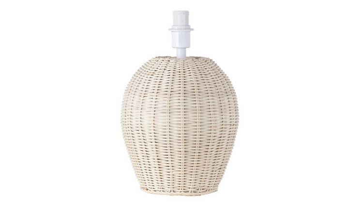 Happy Homewares Natural Brown Woven Rattan Base with White Table Lamp - 20cm
