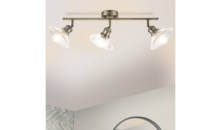 Cosylyte Milan Bathroom 3 Light Ribbed Glass Bar Spotlight - Antique Brass