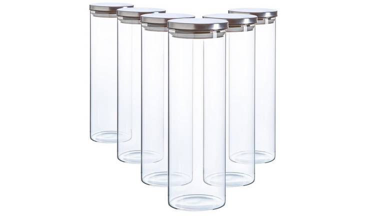 Argon Tableware Glass Storage Jars with Metal Lids - Silver - Set of 6