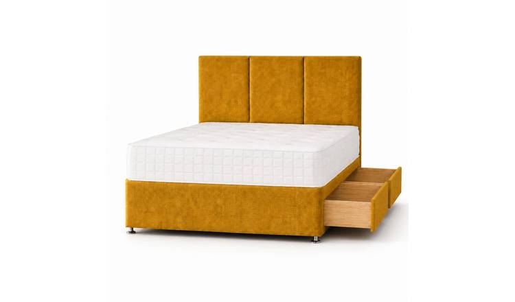 Comfy Deluxe 6ft Super King    2 Drawer Plush Velvet Divan Bed Set -  Mustard