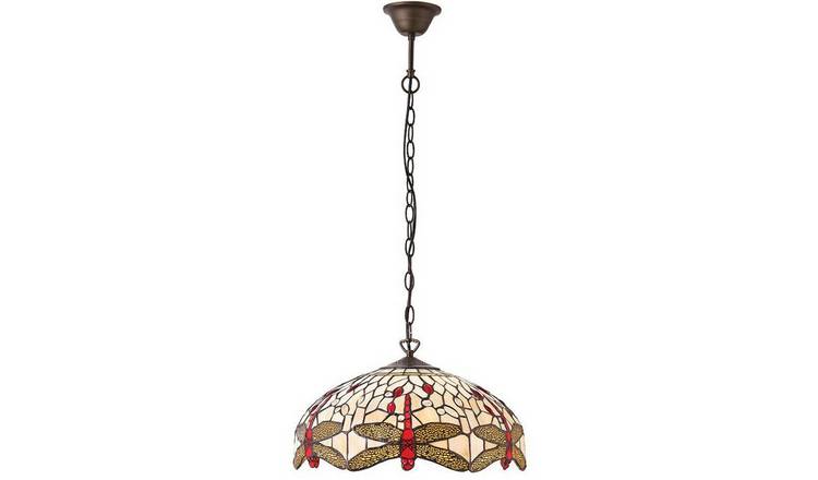 Loops Direct Tiffany Glass Pendant Light - Bronze Dragonfly