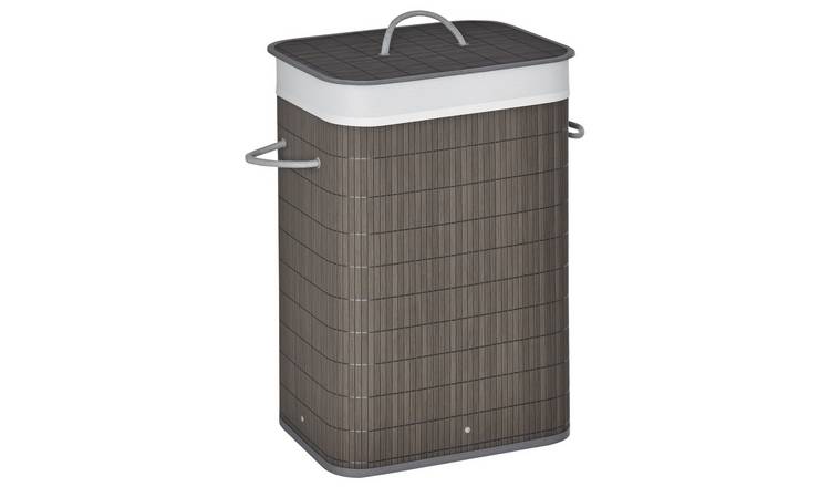 HOMCOM Foldable Laundry Hamper with Flip Lid and String Handles - Grey