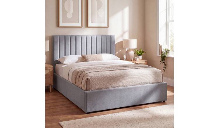 Vida Designs Vellaro King Ottoman Linen Fabric Bed - Light Grey