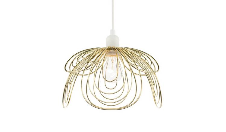 Happy Homewares Polished Gold Metal Wire Overlapping Petal Pendant Shade - 28cm