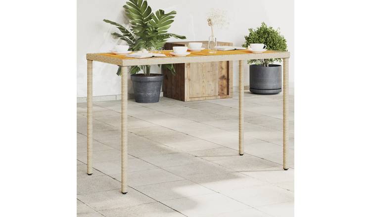 Walplus Poly Rattan Garden Table with Acacia Top - Beige - 115 x 54 x 74 cm