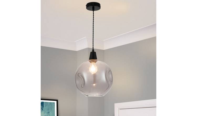 Cosylyte Millfield Modern Smoky Dimple Glass Pendant Light - Matt Black Base