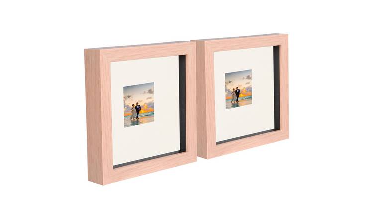 Nicola Spring 3D Box Photo Frames - 6 x 6" with Mount - Set of 2 - Light Brown