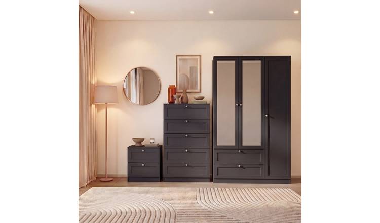 Vida Designs Altino Bedroom Set (Bedside - 5 Drawer - 3DR Wardrobe) - Black