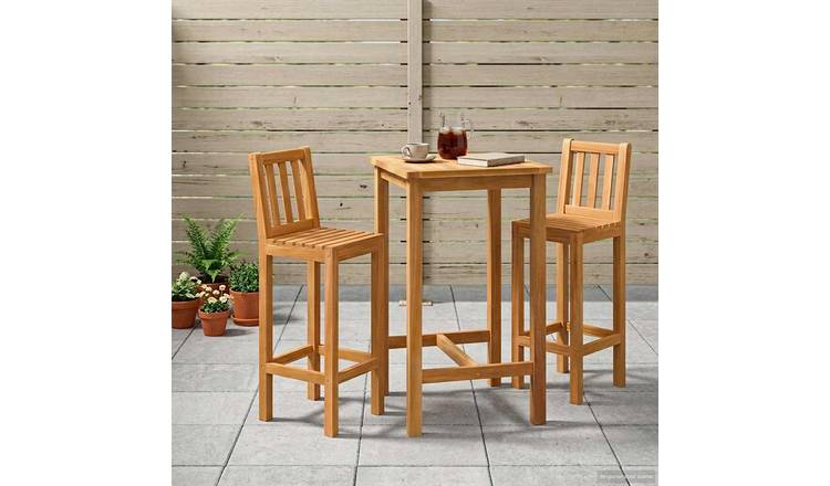 Walplus 3 Piece Solid Teak Outdoor Bar Set - Untreated - 60 x 60 x 105 cm