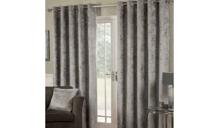 Alan Symonds Crushed Velvet Eyelet Curtains - Silver - 168 x 137cm