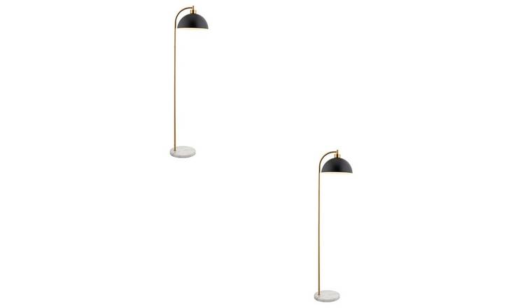 Loops Direct Pack of 2 Steel and Marble Floor Lamp - Matt Black