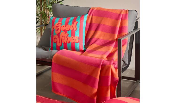 OHS Stripe Polar Fleece Blanket Throw 120 x 150cm - Orange/Pink