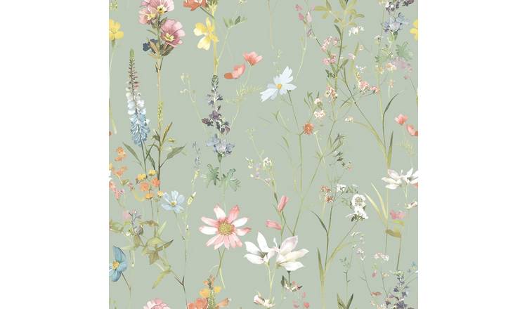World Of Wallpaper Elsie Floral Textured Wallpaper - Sage Green