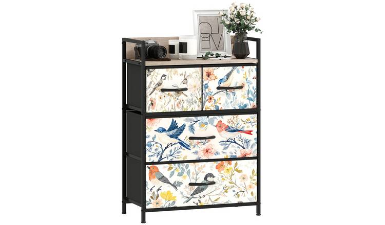 HOMCOM Fabric 4 Drawers Chest with Open Shelf and Steel Frame - White
