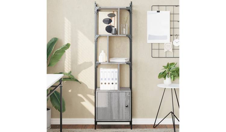 Walplus Engineered Wood Bookcase with Doors - Grey Sonoma - 44.5 x 30 x 154.5 cm