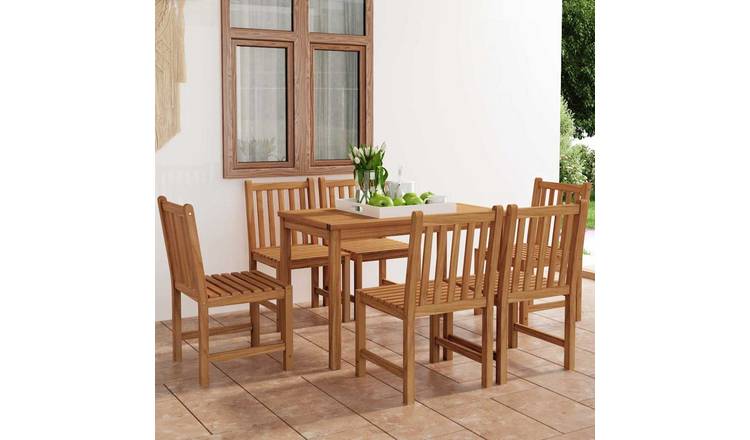 Walplus 7 Piece Solid Teak Wood Garden Dining Set - Brown - 120 x 70 cm