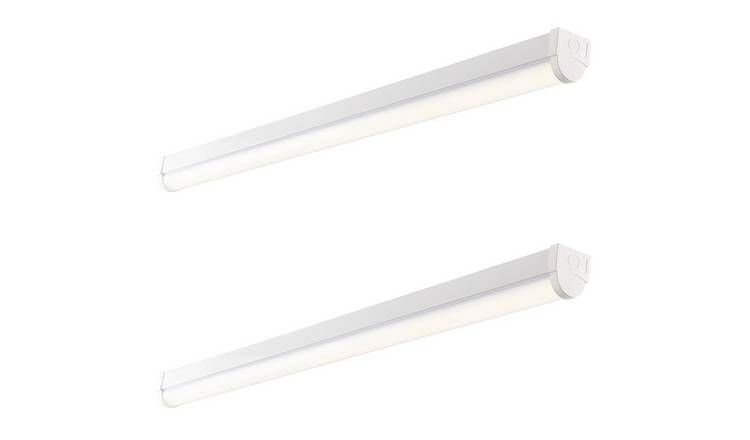 Loops Direct Pack of 2 Opal and Steel Emergency Batten Light - Gloss White