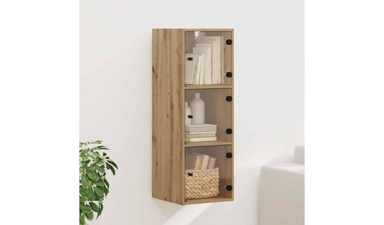 Walplus Engineered Wood Glass Door Wall Cabinet - Oak - 35 x 37 x 102 cm