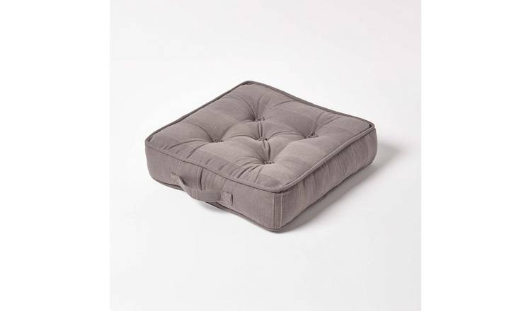 Homescapes Rajput Ribbed Cotton Floor Cushion - Charcoal Grey