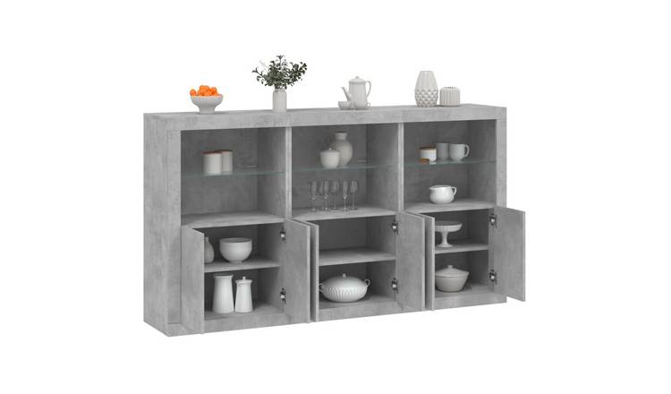 Walplus LED Wood Sideboard Open Shelf - Concrete Grey - 181.5 x 37 x 100 cm