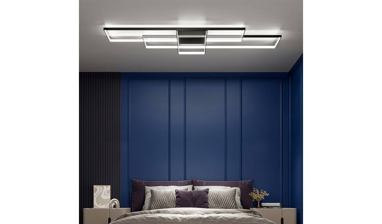 Living and Home Rectangular LED Semi Flush Ceiling Light - Black